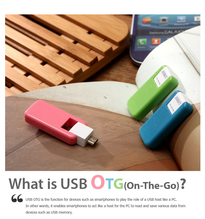 What is USB OTG (On-The-Go)?USB OTG is the function for devices such as smartphones to play the role of a USB host like a PC.In other words, it enables smartphones to act like a host for the PC to read and save various data from devices such as USB memory.