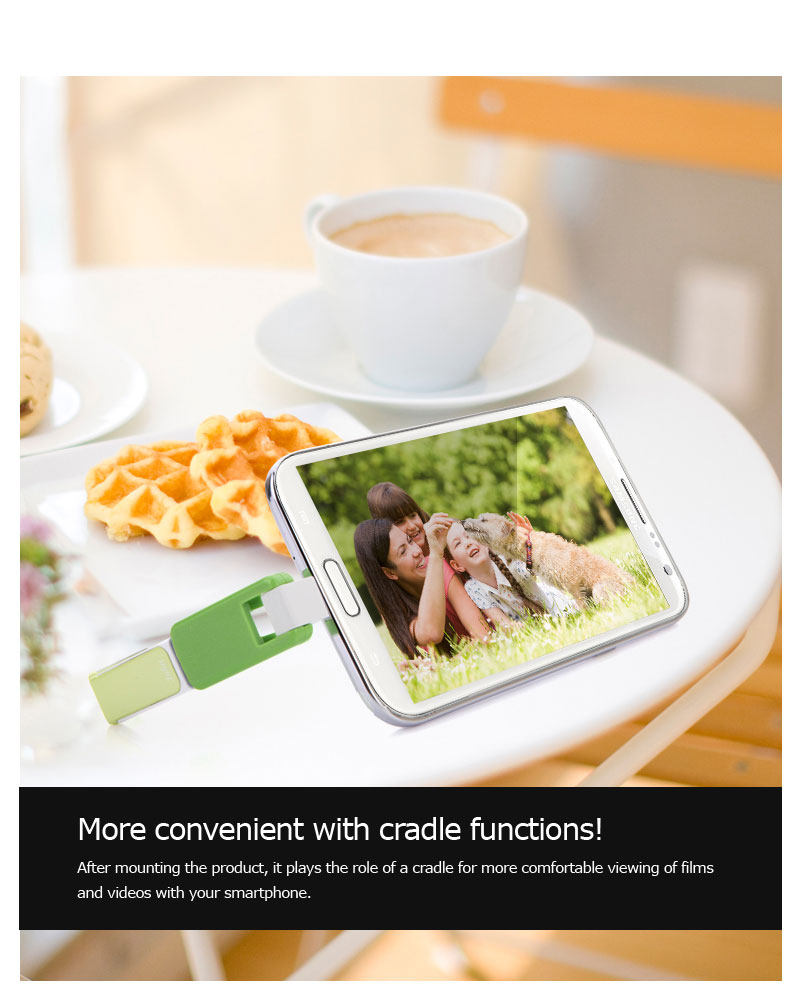 More convenient with cradle functions!After mounting the product, it plays the role of a cradle for more comfortable viewing of films and videos with your smartphone.